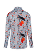 Women Cherry Print Twill Classic Shirt Baby blue back view