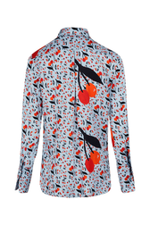 Women Cherry Print Twill Classic Shirt Baby blue back view