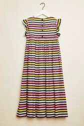 Multicolor Striped Girl Long Dress Multico striped back view
