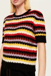 Women Striped Fluffy Sweater Multico crea details view 1
