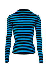 Women Multicoloured Striped Rib Sock Knit Sweater Striped black/pruss.blue back view