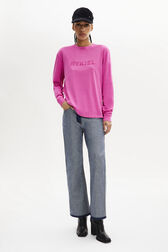 T-shirt col rond manches longues Rose vue portée de face