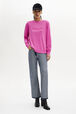 Long-Sleeved Crew Neck T-Shirt Pink front worn view