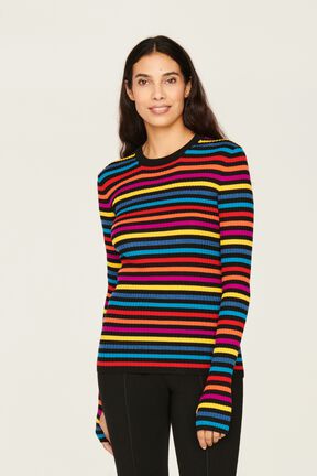 Women Multicoloured Striped Rib Sock Knit Sweater Multico striped rf details view 1