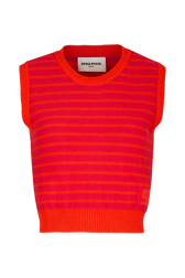 Women Two-Colour Sleeveless Top Striped fuchsia/coral front view