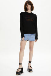 Women Rhinestone Print Sweater Black front worn view