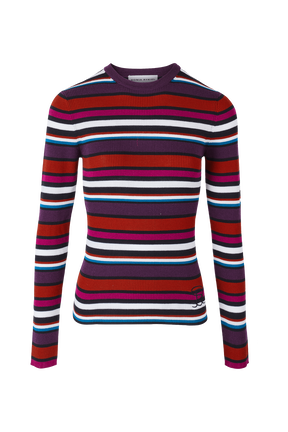 Pull laine côtelée femme Multico raye vue de face
