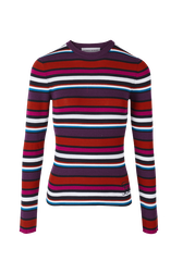 Women Ribbed Wool Sweater Multico striped front view