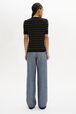Striped Short-Sleeved Crew Neck Sweater Striped black/khaki back worn view