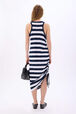 Robe longue col rond à bretelle rayée Raye blanc / bleu vue portée de dos