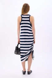 Robe longue col rond à bretelle rayée Raye blanc / bleu vue portée de dos