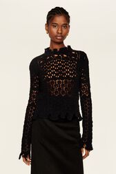 Women Openwork Sweater Black front worn view