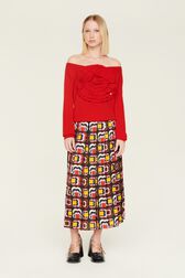 Women Plain Flower Sweater Red details view 3
