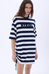 Robe rayée col rond manches courtes Raye blanc / bleu vue de détail 2