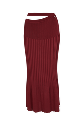 Knit Elasticated High-Waisted Midi Skirt Claret front view