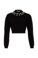 Pull col rond cabochon strass maille femme Noir vue de face