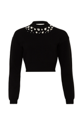 Women's Knitted Wool Jumper with Rhinestones Black front view