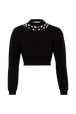 Women's Knitted Wool Jumper with Rhinestones Black front view