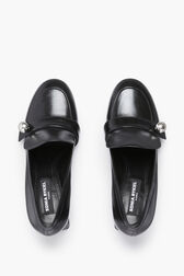 Black Metallic Leather Loafer Pumps Black details view 4