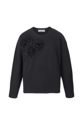 Women Wool Flowers Sweater Black front view