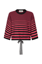 Short-sleeved striped sweater Striped black/pink front view