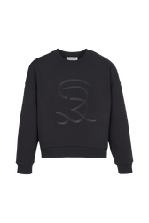Women Plain Crewneck Sweater Black front view