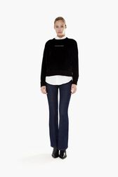 Women Velvet Sweatshirt Black front worn view