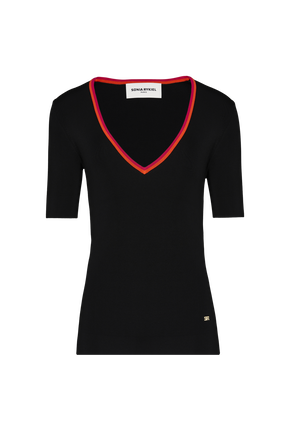 Women Coloured viscose V-Neck Jumper Black front view
