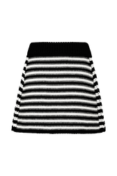 Women Big Poor Boy Striped A-line Skirt Black/white back view