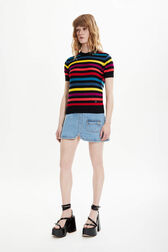 Women Poor Boy Striped Short Sleeve Sweater Multico striped details view 1