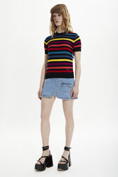 Women Poor Boy Striped Short Sleeve Sweater Multico striped details view 1