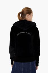 Women Velvet Hoodie Black details view 3