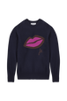 Women Lip Print Sweater Night blue front view