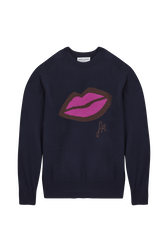 Pull symbole bouche femme Bleu nuit vue de face