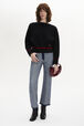 Wool Knit Boat-Neck Sweater Black front worn view