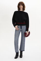 Wool Knit Boat-Neck Sweater Black front worn view