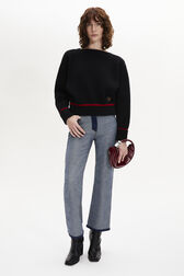 Boat-Neck Jumper With Curved Long Sleeves Black front worn view