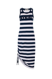 Robe longue col rond à bretelle rayée Raye blanc / bleu vue de face