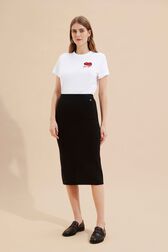 Women Cotton Midi Skirt Black front worn view
