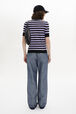Striped Short-Sleeved Crew Neck Sweater Striped black/lilac back worn view