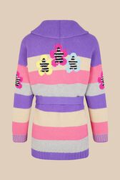 Cardigan ceinturé rayé multicolore pastel femme Lilas vue de dos