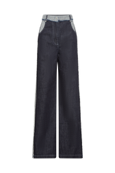 High-waisted denim trousers Blue front view