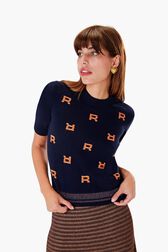 Short Sleeve Woolen Sweater Black/blue details view 1