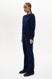 Flared velvet trousers Blue duck details view 1