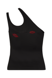 Asymmetrical jersey tank top Black back view