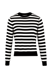 Women Brushed Poor Boy Striped Sweater Black/white front view