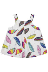 "Parasols" Print Girl Flounced Blouse with Straps Multico white back view