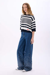 Pull en coton à rayures Bleu/blanc vue portée de face