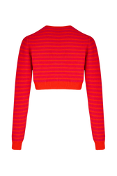 Top court manches longues bicolore femme Raye fuchsia/corail vue de dos