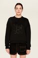 Women Plain Crewneck Sweater Black front worn view